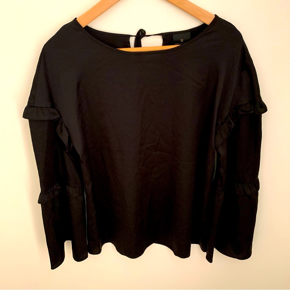 Worthington Black Top Blouse Full sleeves Small tie back